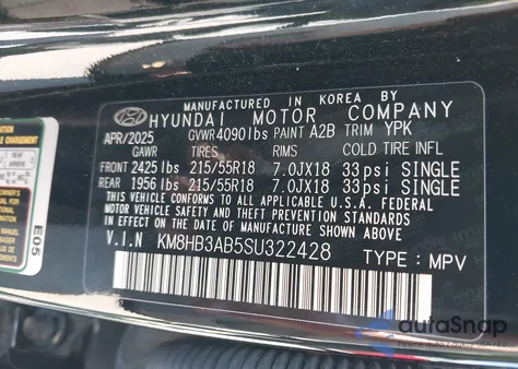 2025 Hyundai Kona Sel from USA, damaged, VIN KM8HB3AB5SU322428